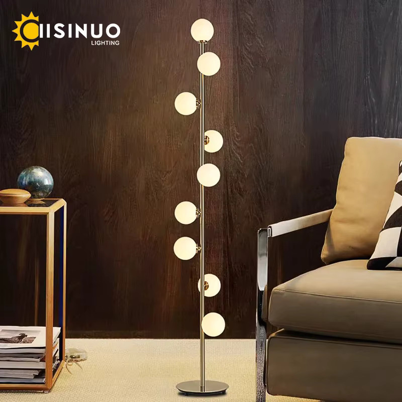 IISINUO Wohnzimmer-Stehlampe mit 9 Glaskugeln in Transparent und Weiß, moderne Bodenleuchte aus Glas und Metall, Höhe: 165 cm - Bild 3