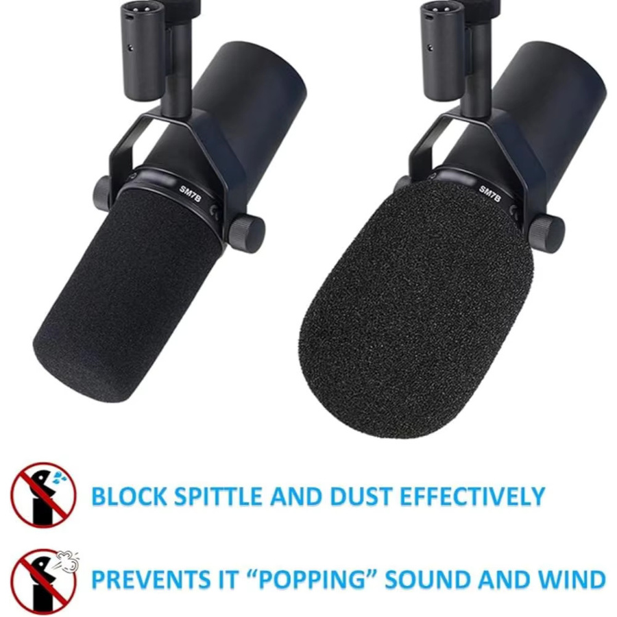 MovingMic 2er-Set Windschutzscheiben für Shure SM7B, Mikrofon-Schaumstoff-Abdeckung zur Geräuschreduzierung, Farbe: Schwarz - Bild 2
