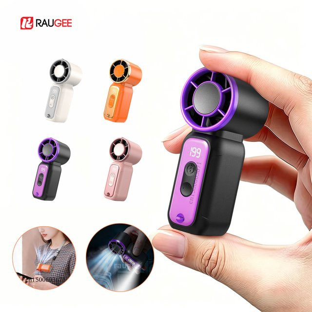 Tragbarer Mini-Handventilator von raugee in Pink mit integriertem Licht und USB-Wiederaufladung - Bild 1