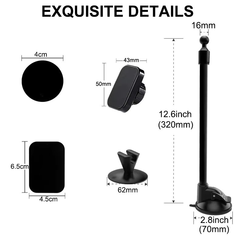 Homhu Magnetische Universal Handyhalterung für das Auto mit langem Arm für Windschutzscheibe und Dashboard in Schwarz - Bild 5