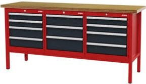 STIER Werkbank mit 11 Schubladen in Rot und Grau, B/T/H: 200 x 60 x 96 cm - Bild 1