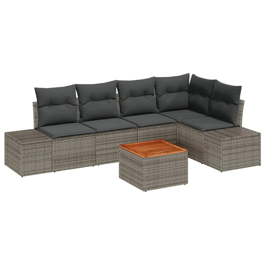 vidaXL Garten-Sofa-Set 6-teilig aus Polyrattan in Grau mit Polsterung und Stauraum - Bild 2