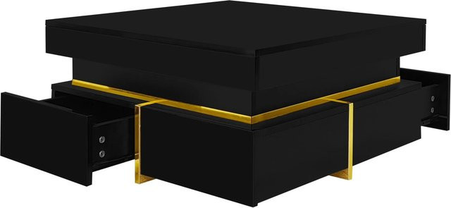 okwish Couchtisch mit Schubladen in Schwarz, moderner Wohnzimmertisch aus Spanplatte, B/T/H: 70 x 70 x 32,5 cm - Bild 1