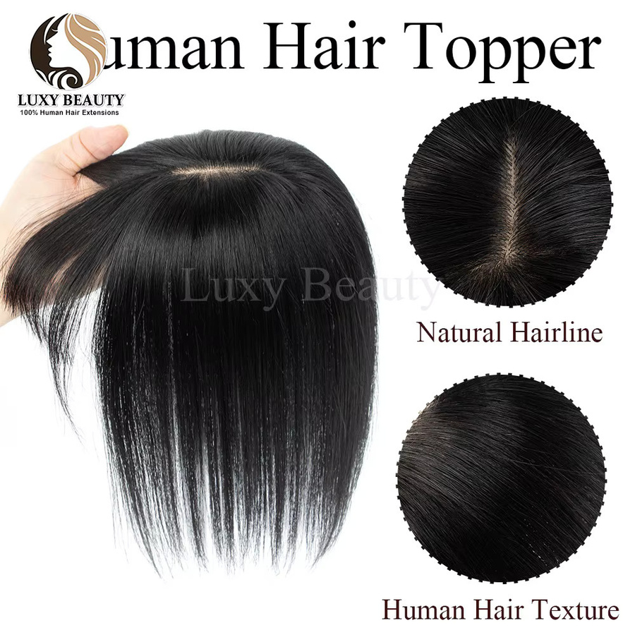 Luxy Beauty Echthaar Topper mit Pony, Schwarz-Braun, Damen - Bild 2