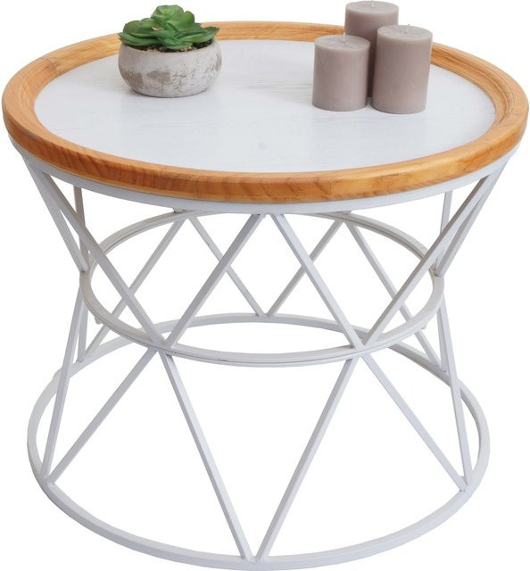 Couchtisch MCW-N32 in Weiß mit Holzplatte und Metallgestell, Durchmesser: 66 cm, Höhe: 51 cm - Bild 1