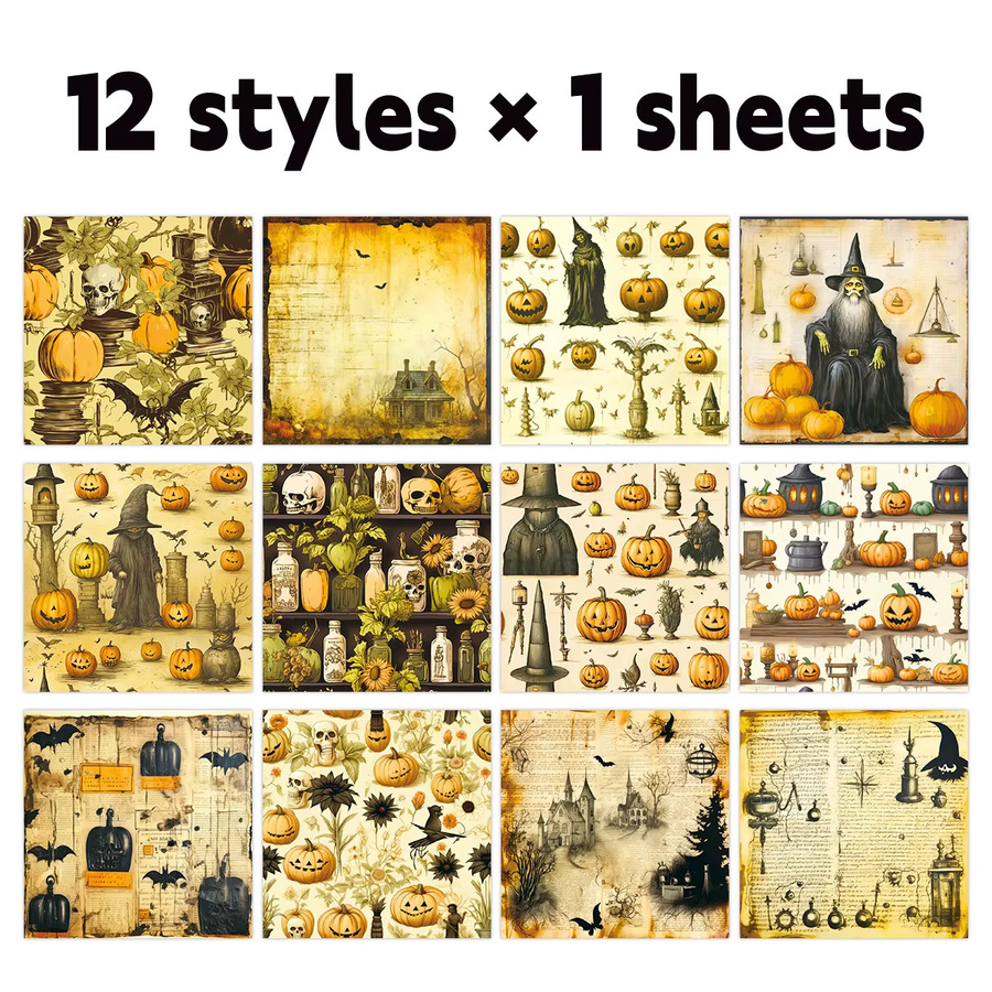 12 Stück Vintage Halloween Bastelpapier in Multicolour für handgemachte Requisiten und Geschenkverpackungen - Bild 2