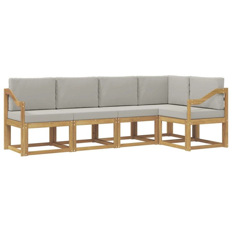 vidaXL Outdoor-Sofagarnitur in L-Form aus Akazienholz mit Kissen, 5-teilig, Weiß-Hellgrau - Bild 2