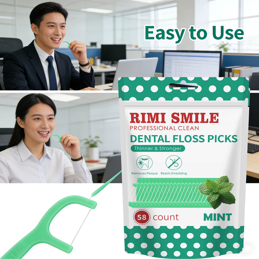 RIMI SMILE Minz-Zahnseide-Picks mit Reiseetui, 58 Stück, Unisex - Bild 5