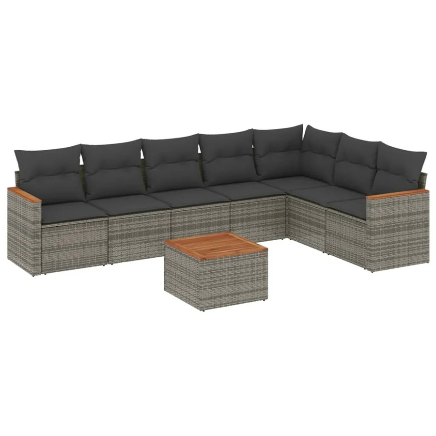 vidaXL 8-tlg Garten-Sofagarnitur aus Poly-Rattan mit Kissen in Grau - Bild 2