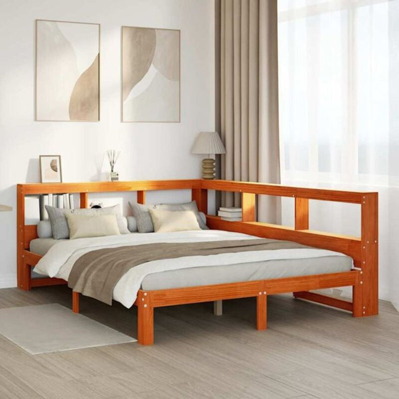 Massivholzbett aus Kiefer mit Regal von Vidaxl in Braun, B/T/H: 140 x 190 x 80 cm - Bild 1