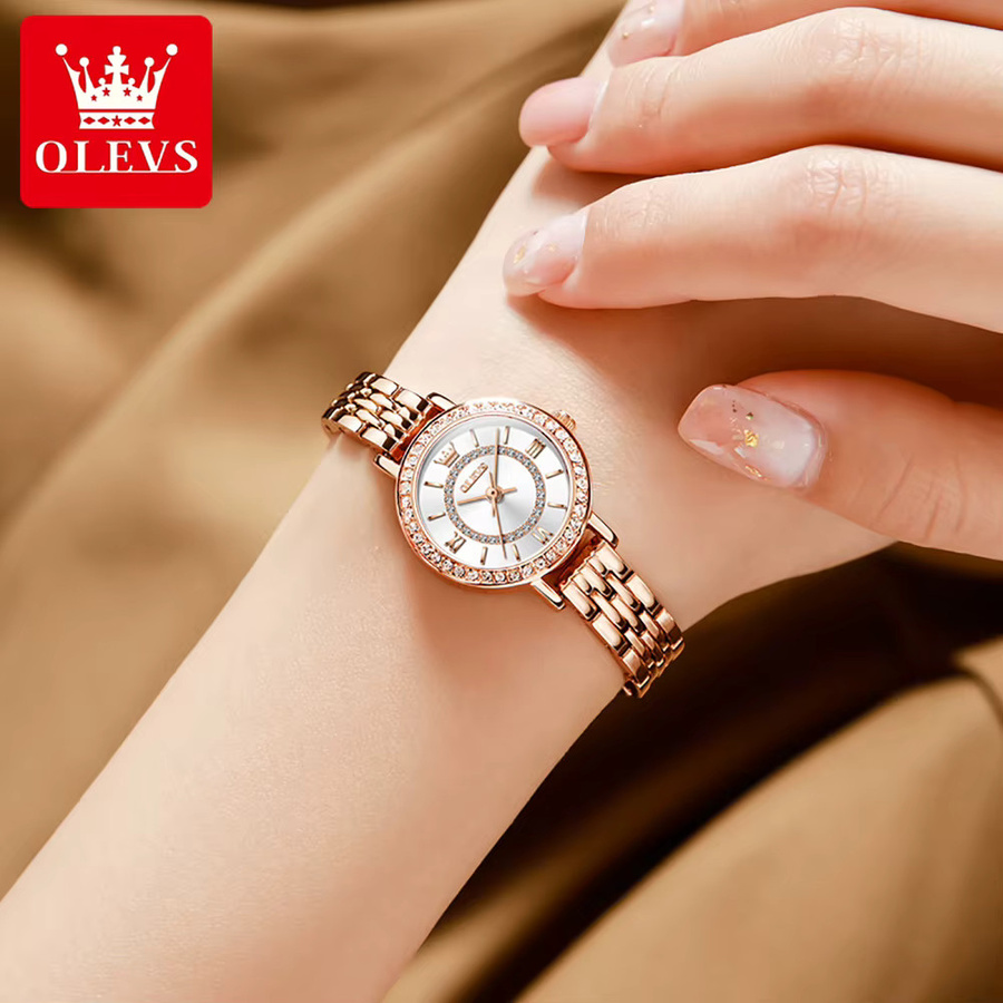 Olevs Armbanduhr, Edelstahl, Roségold, Diamantbesetzt, Quarz, Damen - Bild 2