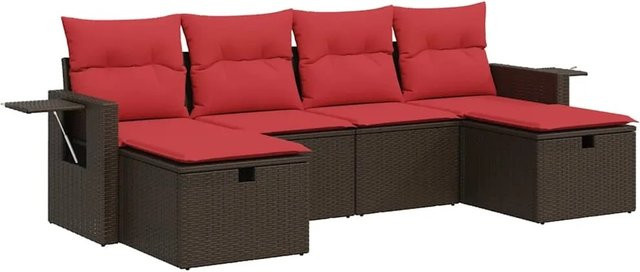 vidaXL 6-teilige Garten-Sofagarnitur aus braunem Poly-Rattan mit Sitzkissen und Stauraum - Bild 1