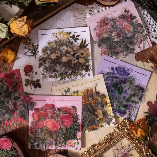 40 Stück Vintage Pflanzen-Blumen-Aufkleber, selbstklebend, bunt, für Scrapbooking und Kunsthandwerk - Bild 1