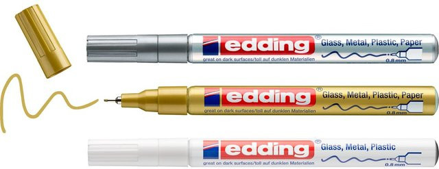 edding 780 Glanzlack-Marker Metallic 3er-Set mit Bullet-Spitze in Gold, Silber und Weiß für Kunststoff und Metall - Bild 1