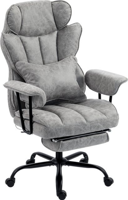 HOMCOM Ergonomischer Bürostuhl mit 6-Punkt-Massage und Wärme in Grau mit Fußstütze und Lendenstütze - Bild 1