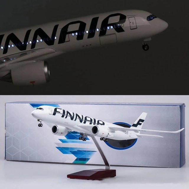 ZOCO Flugzeugmodell A350 Finnair Airways, 1/142 Maßstab, mit Beleuchtung und Rädern, Harz - Bild 1