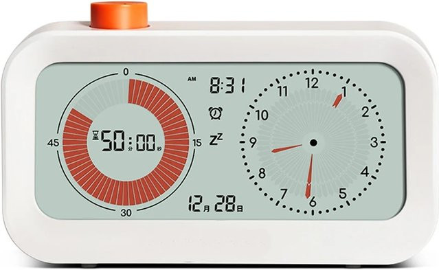 2-in-1 Digitaler Visueller Timer mit Countdown-Funktion, Alarm, Kalenderanzeige und Schlummerfunktion in Weiss - Bild 1