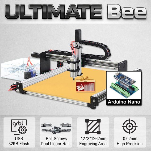 BulkMan3D ULTIMATE Bee CNC-Fräsmaschine 4-Achsen mit Kugelumlaufspindel und HGR Linearschiene, GRBL-Controller, Schwarz - Bild 1