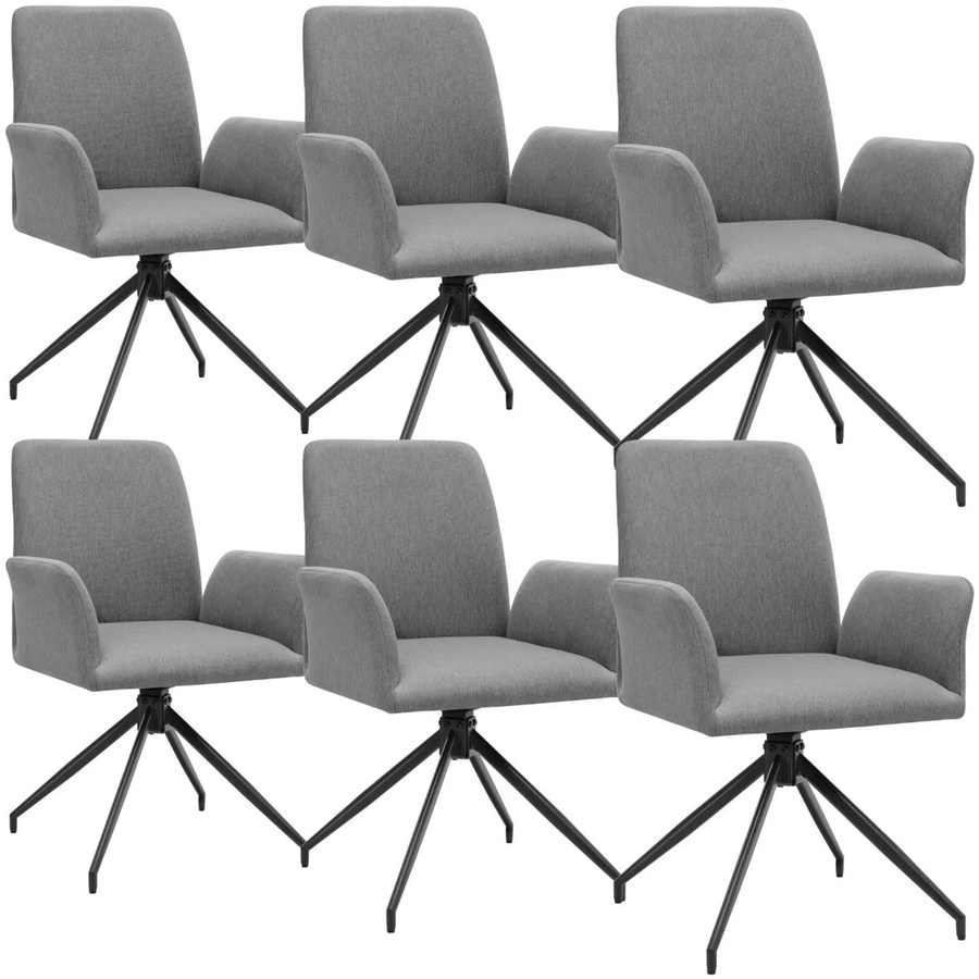 tectake 6er Set Drehbarer Armlehnstuhl Daya in Anthrazit, gepolsterter Webstoff mit pulverbeschichteten Stahlbeinen, B/T/H: 55,5 x 58 x 87 cm - Bild 2