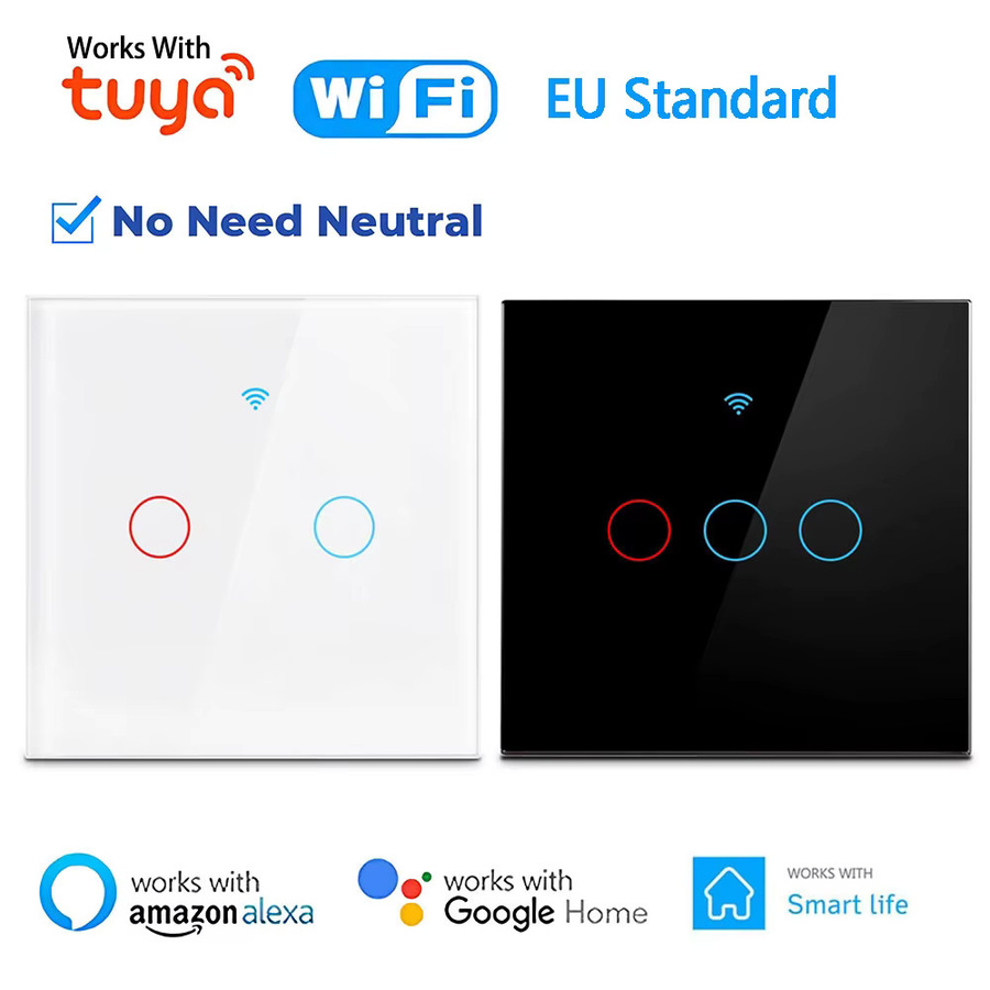 Szaoju WLAN Smart Schalter mit Neutralleiter, RF433MHz EU Touch-Wandschalter in Weiß, kompatibel mit SmartLife App und Google Assistant - Bild 4