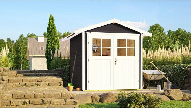 WEKA Gartenhaus 224 Gr.1 aus Massivholz in Anthrazit mit Satteldach und Doppeltür, B/H/T: 260 x 227 x 209 cm - Bild 1