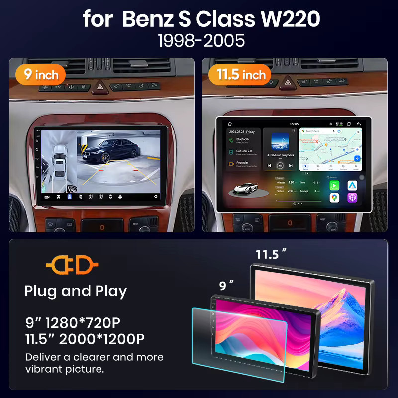 Junsun 8-Kern Wireless CarPlay Android Auto Radio für Mercedes Benz S Klasse W220 mit 4G WiFi GPS Navigation und Multimedia - Bild 3