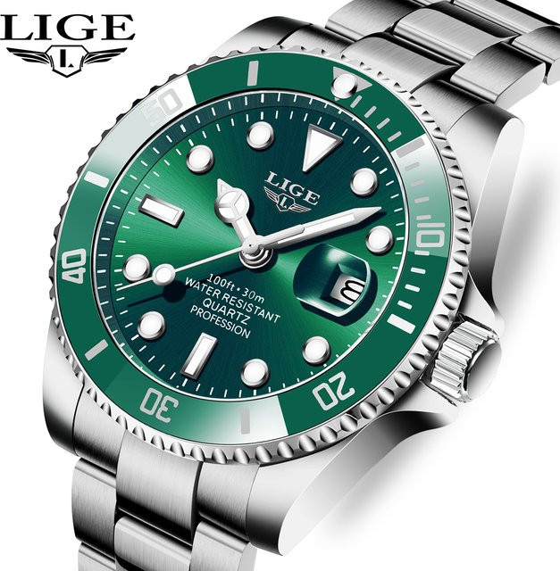 LIGE Armbanduhr Quarz, Edelstahl, Grün, Herren - Bild 1