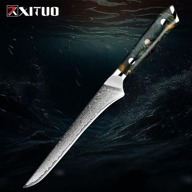 XITUO Professionelles 6-Zoll Ausbeinmesser aus Damast mit flexibler Klinge in Silber und Holzgriff - Bild 1