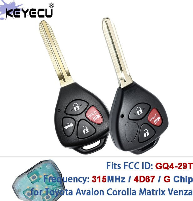 KEYECU Ersatz 3-Tasten-Fernschlüsselanhänger TOY43 für Toyota Avalon Corolla Matrix Venza, Farbe: Schwarz, 315 MHz, FCC ID: GQ4-29T 31T, 4D67/G Chip - Bild 1