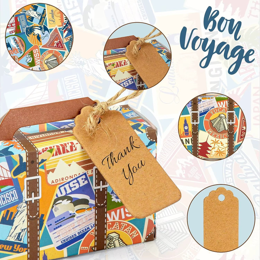 EsenTroye Mini Reise Geschenkboxen aus Kraftpapier mit Retro-Label für Geburtstag, Hochzeit und Party - Bild 4