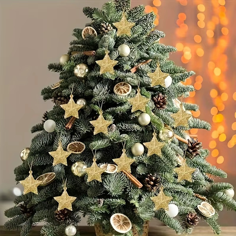 DUTRIEUX 12er Set glitzernde Sternornamente in Gold und Silber als wiederverwendbarer 3D Weihnachtsbaumschmuck zum Aufhängen - Bild 2