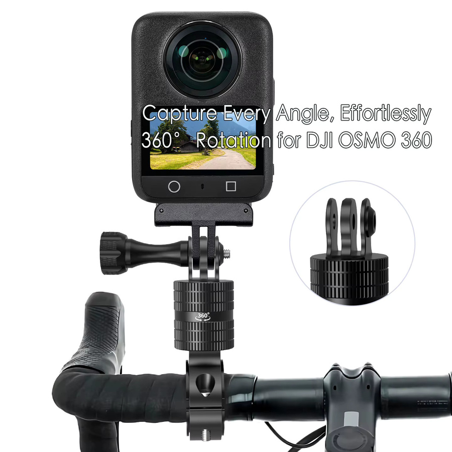 FEICHAO Fahrradlenker-Kamerahalterung in Schwarz mit 360-Grad-Schwenkfunktion und magnetischer Halterung für DJI OSMO 360 Action, inklusive Schnellspanner für Rohre von 22 bis 32 mm - Bild 5