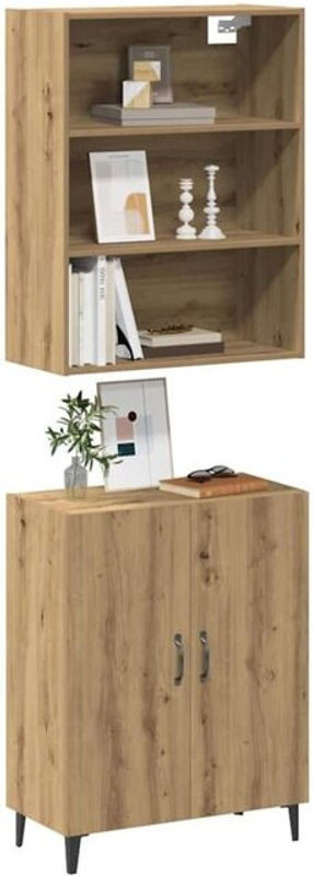 Vidaxl Sideboard mit Wandschrank in Eiche Natur Braun aus Holzwerkstoff mit Drehtüren im modernen Design - Bild 1