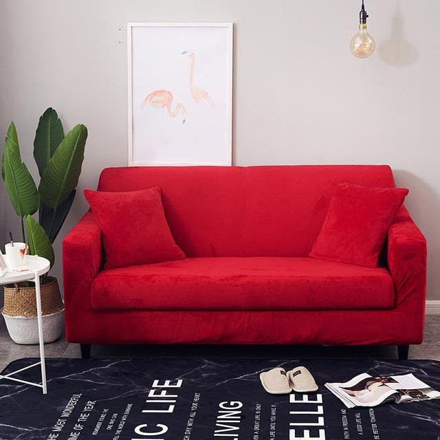 Cozy Home Samt-Plüsch-Sofabezug in Rot, elastischer All-Inclusive-Bezug für 3-Sitzer, Chaiselongue und L-förmige Sofas, Breite: 190-230 cm - Bild 1