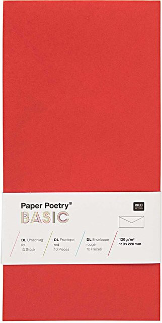 Rico Design Paper Poetry Kuvert Basic DL, 10 Stück, Rot - Bild 1
