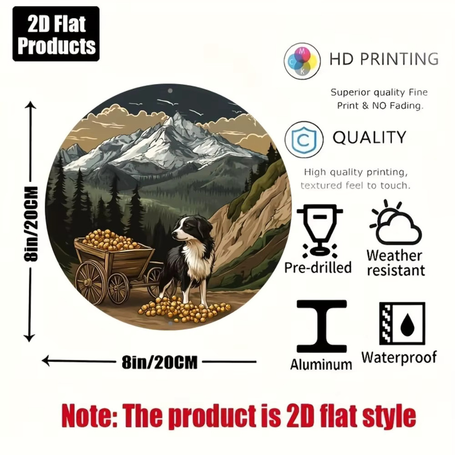 Rundes Vintage Aluminium Wandschild CIFBUY mit Hund und Bergblick für Küche und Café, Durchmesser: 20,32 cm, Mehrfarbig - Bild 2