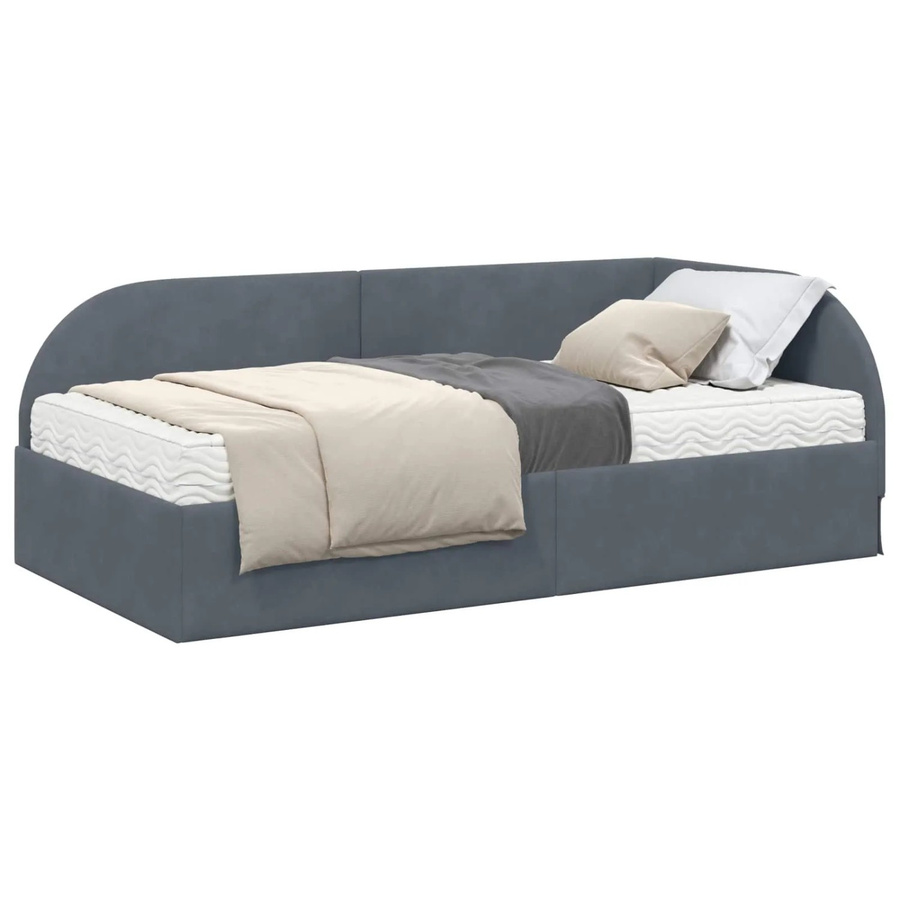 vidaXL Eckbettgestell mit 2 Matratzen und Kopfteil in Grau Samt, B/T/H: 204 x 100 x 104 cm - Bild 2
