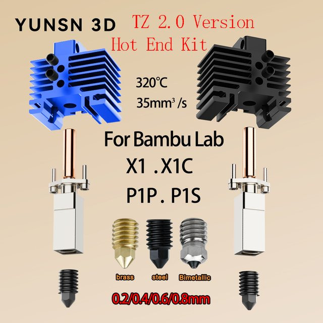 Bambu Lab Bi-Metall Heatbreak V2 Hotend Upgrade für P1S, P1P und X1C mit Düse und Thermistor in Silber - Bild 1