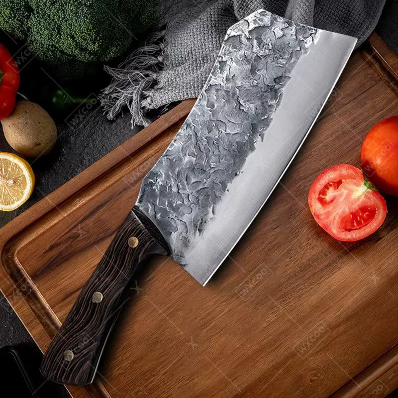 WXCOO Handgeschmiedetes Hackmesser aus Edelstahl in Silber mit Holzgriff für Fleisch und Küche - Bild 4