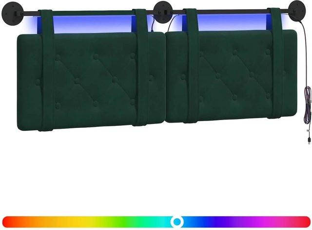 vidaXL Hängendes Kopfteil aus Samt mit integrierter LED-Beleuchtung, Dunkelgrün, B: 150,0 cm, H: 55,0 cm, T: 5,0 cm - Bild 1