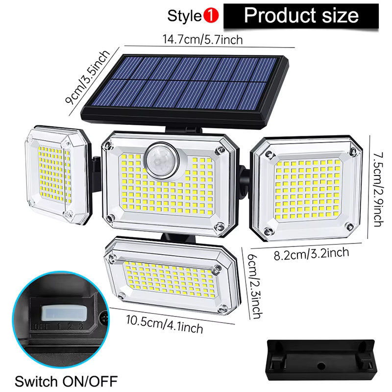 AMARYLLIS Solarleuchte 20 W LED Gartenlampe IP65 wasserdicht mit verstellbarem Kopf und 3 Modi in Schwarz und Weiß - Bild 4