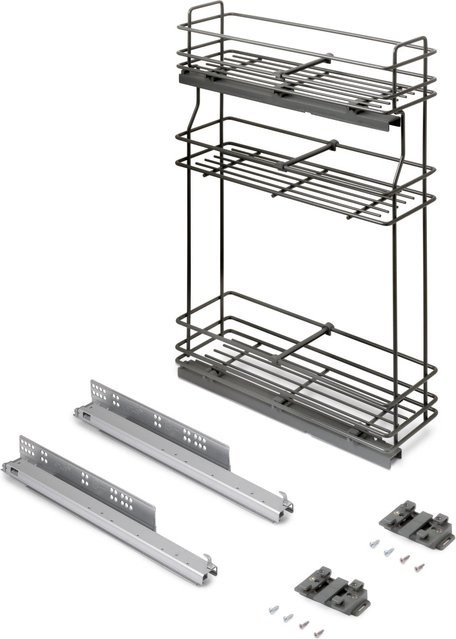 Emuca SupraMax Ausziehbares Flaschenregal mit Sanfter Schließung, Linke Seite, 3 Tablets, Breite: 20 cm, Stahl verchromt, Silber - Bild 1