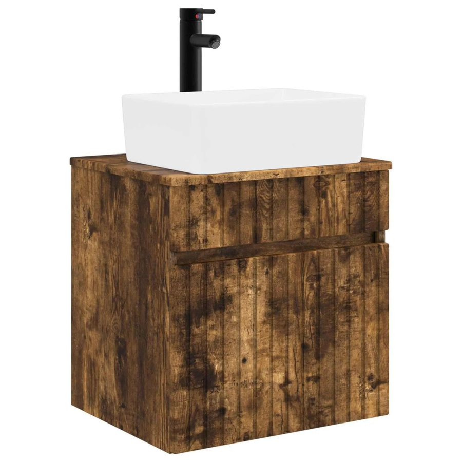 vidaXL Waschbecken-Vanity modern Wandmontage Eiche braun matt B: 89 cm, H: 41 cm, T: 63 cm - Bild 2