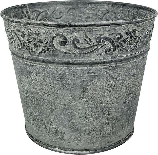 Runder Zink-Blumentopf im Vintage-Landhausstil, Farbe Grau, Durchmesser: 13,5 cm - Bild 1