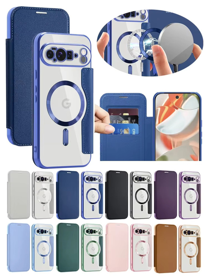 Magnetische PU-Leder-Klapphülle für Google Pixel 7A 8A 9 10 Pro 9A XL mit Kartenfach und Wallet-Funktion in Pink - Bild 5
