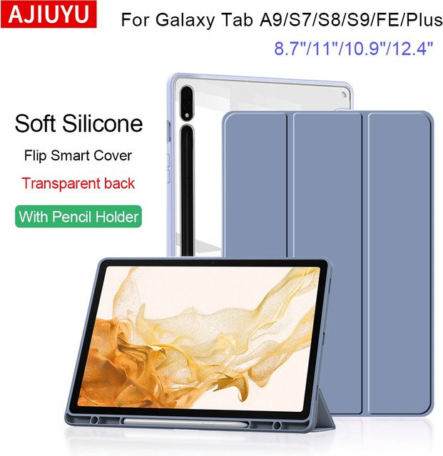 Transparentes Samsung Galaxy Tab Schutzcover mit Stifthalter für Tab S9 S8 S7 Plus FE S6 Lite und Tab A9 A8 aus Hart-Acryl in Purple - Bild 1