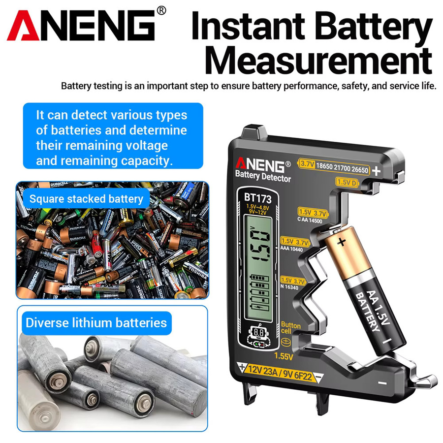 ANENG BT173 Universal Batterie Tester mit visuellem Display für AA, AAA, C, D, N und 9V Batterien - Bild 2