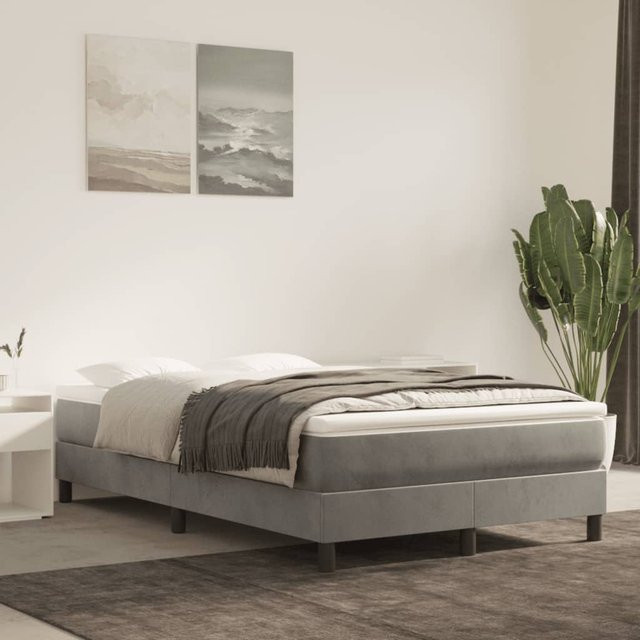 vidaXL Boxspringbett aus Samt in Hellgrau, B/T/H: 120 x 200 x 25 cm - Bild 2