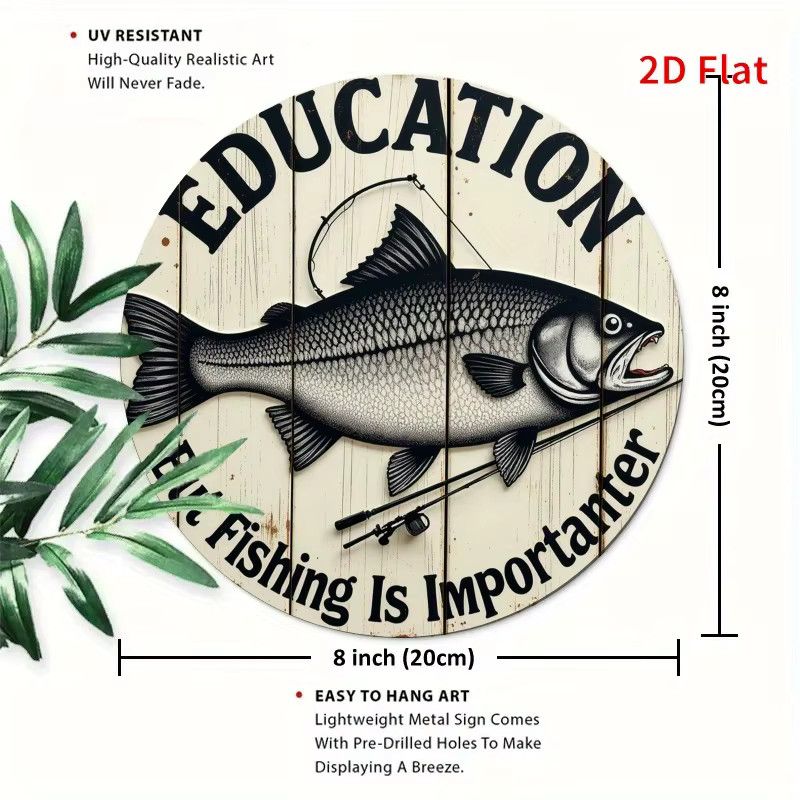 Potdemiel Metall-Wandschild aus Eisen mit humorvollem Spruch Education Important But Fishing More Important in rustikalem Design, Breite: 19,8 cm, Höhe: 19,8 cm - Bild 2