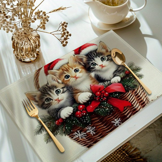 VIKAMA 4-teiliges Weihnachts-Tischset mit Katzen-Design für die Tischdekoration - Bild 1